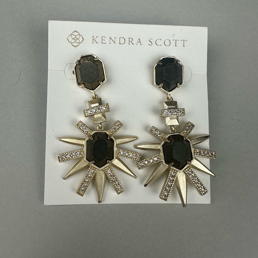 Kendra Scott Allie Pewter and Gold Geometric Sunburst Earrings